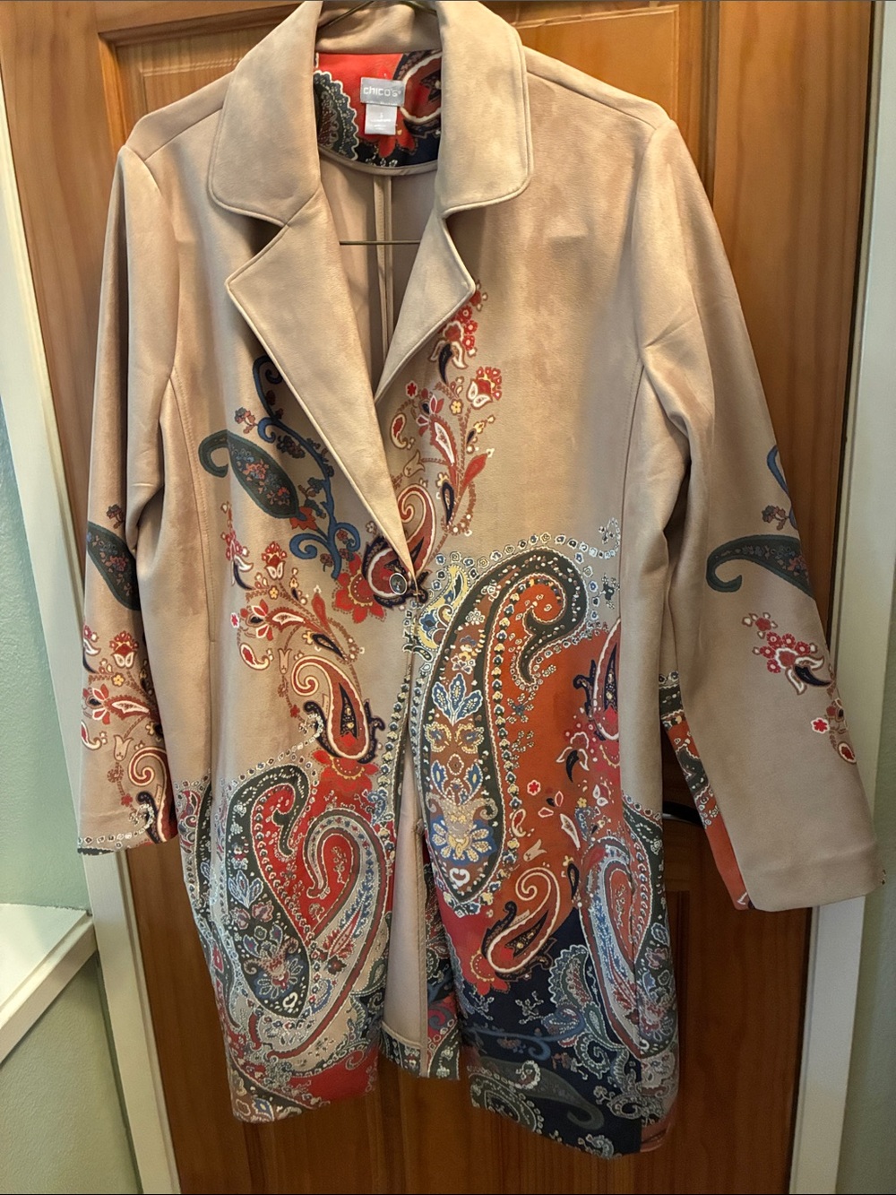 Chico’s Paisley Print Faux Suede Topper - Picture 3 of 7